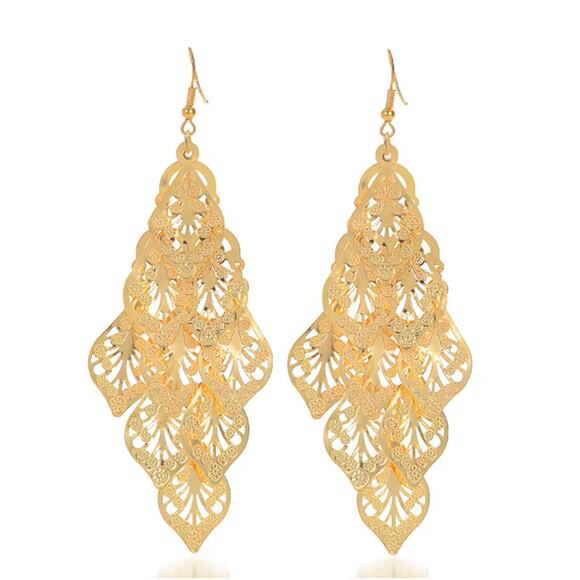 Elena Gold Leaf Chandelier Earrings - Picture 6 of 9
